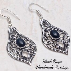 Black Onyx Vintage Style Halo Handmade Earrings